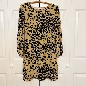 Jude Connally Black and Tan Leopard Shift Dress with Long Sleeves